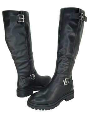 Sun + Stone Omegaa Black Faux Leather Knee High Womens Boots Size 7.5M